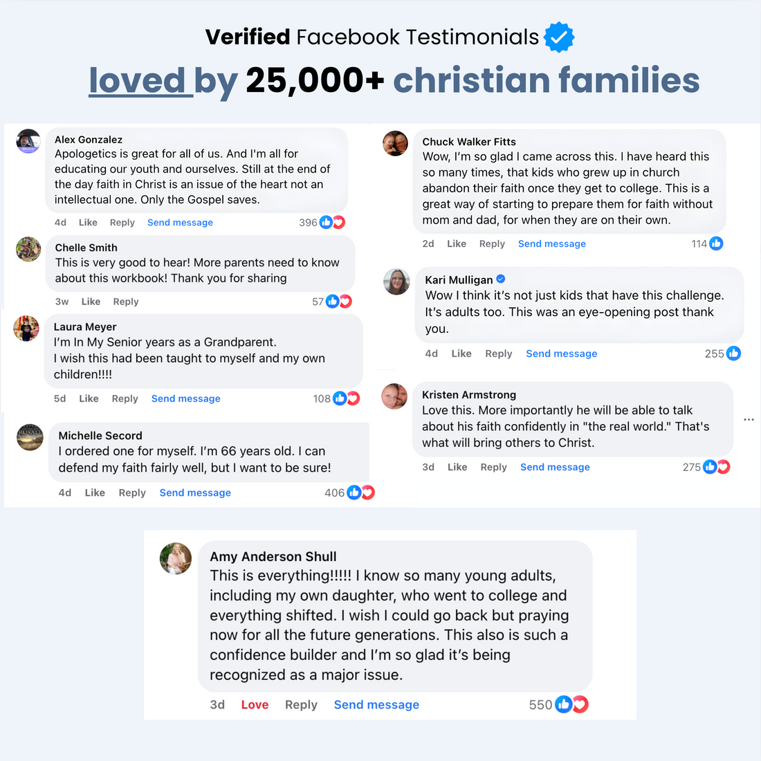 Verified Facebook testimonials from Christian families who love the workbook